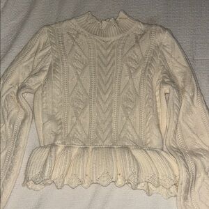 Chic Cream Ruffle Hem Turtleneck Sweater